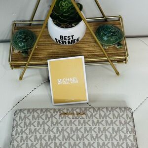 Michael Kors Beige Monogram Zip Around Wallet